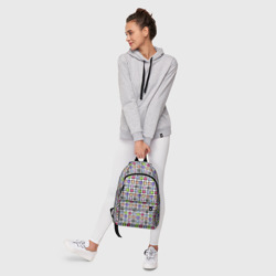 Рюкзак с принтом Разноцветный геометрический рисунок для любого человека, вид спереди №6. Цвет основы: белый