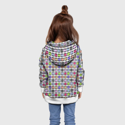 Толстовка с принтом Разноцветный геометрический рисунок для ребенка, вид на модели сзади №2. Цвет основы: белый
