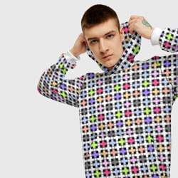 Толстовка с принтом Разноцветный геометрический рисунок для мужчины, вид на модели спереди №3. Цвет основы: белый