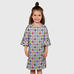 Платье с принтом Разноцветный геометрический рисунок для ребенка, вид на модели спереди №3. Цвет основы: белый
