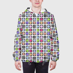 Куртка с принтом Разноцветный геометрический рисунок для мужчины, вид на модели спереди №3. Цвет основы: белый