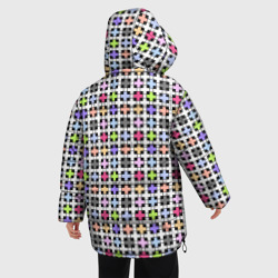 Куртка с принтом Разноцветный геометрический рисунок для женщины, вид на модели сзади №2. Цвет основы: черный
