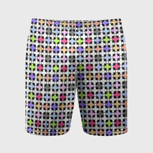 Мужские шорты спортивные с принтом Разноцветный геометрический рисунок, вид спереди №1