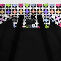 Куртка с принтом Разноцветный геометрический рисунок для женщины, вид на модели спереди №5. Цвет основы: черный