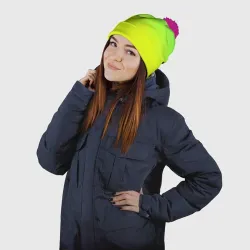 Шапка 3D c помпоном Зелено-желтый градиент - фото 2