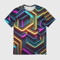 Мужская футболка 3D Неоновый узор на стене