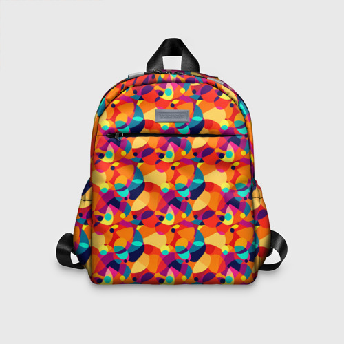 Детский рюкзак 3D с принтом Абстрактный узор из разноцветных окружностей, вид спереди #2