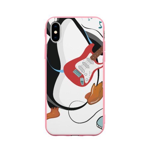 Чехол для iPhone X матовый с принтом Пингвин - гитарист, вид спереди #2