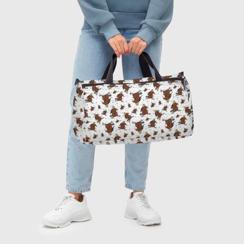 Сумка спортивная 3D с принтом Задумчивый бобреныш, вид сзади #2