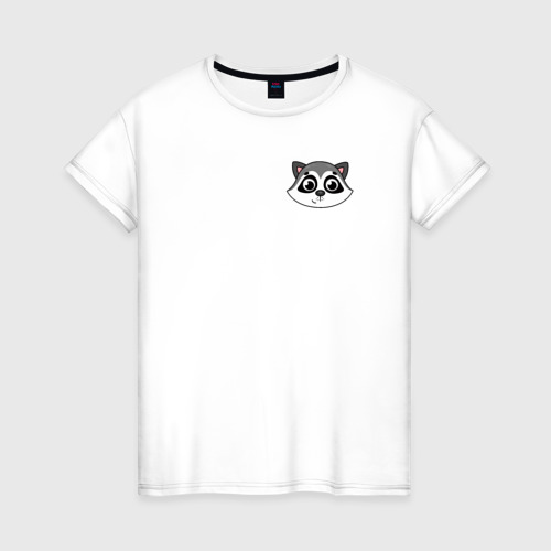 Женская футболка хлопок Мордочка енота, цвет белый