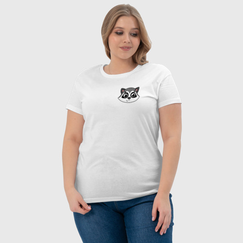 Женская футболка хлопок Мордочка енота, цвет белый - фото 6
