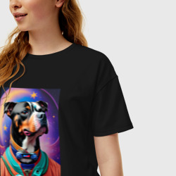 Женская футболка хлопок Oversize Питбуль космонавт - нейросеть - фото 2