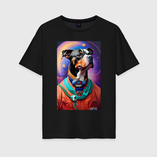 Женская футболка хлопок Oversize Питбуль космонавт - нейросеть, цвет черный