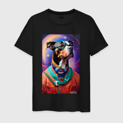 Мужская футболка хлопок Питбуль космонавт - нейросеть