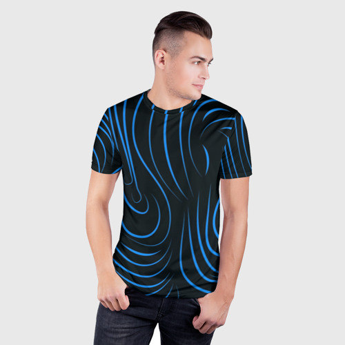 Мужская футболка 3D Slim с принтом Волны в стиле зебра, фото на моделе #1