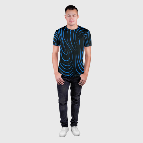 Мужская футболка 3D Slim с принтом Волны в стиле зебра, вид сбоку #3