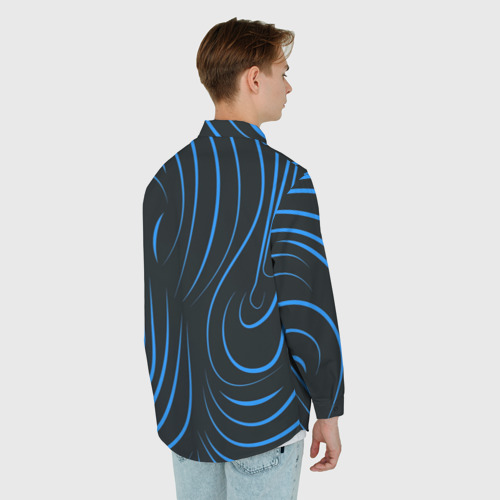Мужская рубашка oversize 3D с принтом Волны в стиле зебра, вид сзади #2