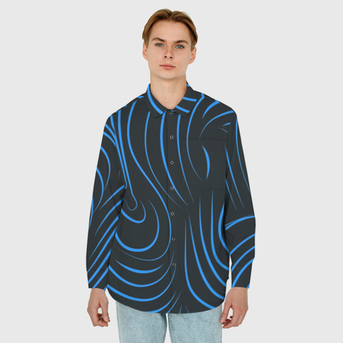 Мужская рубашка oversize 3D с принтом Волны в стиле зебра, фото на моделе #1
