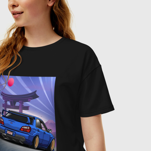 Женская футболка хлопок Oversize Быстрая машина под аркой, цвет черный - фото 3