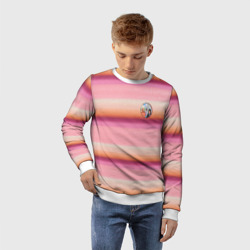 Свитшот с принтом Энид Синклер с Уэнсдей Аддамс - текстура свитера для мужчины, вид на модели спереди №2. Цвет основы: белый