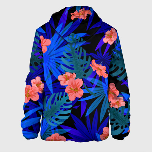 Мужская куртка 3D с принтом Тропические растения кислотно-синие, вид сзади #1