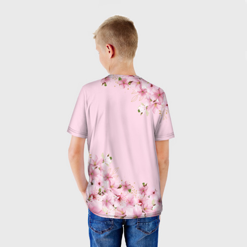 Детская футболка 3D с принтом Мамина дочка сакура, вид сзади #2