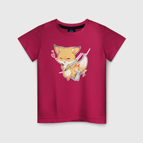 Детская футболка хлопок с принтом Милая лисичка подралась с мышкой, вид спереди #2