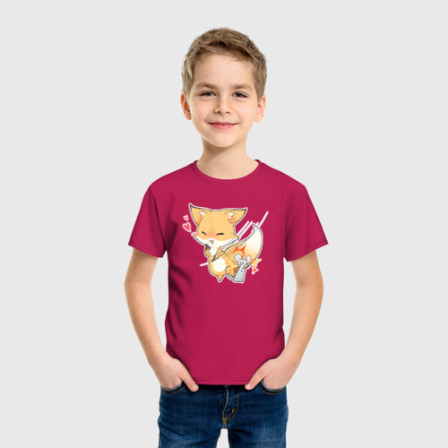 Детская футболка хлопок с принтом Милая лисичка подралась с мышкой, фото на моделе #1