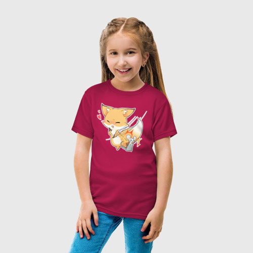 Детская футболка хлопок с принтом Милая лисичка подралась с мышкой, вид сбоку #3