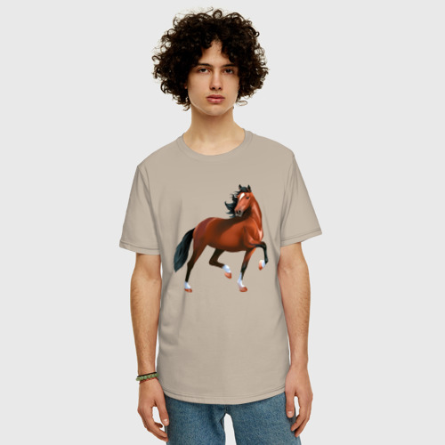 Мужская футболка хлопок Oversize Хакнэ, цвет миндальный - фото 3