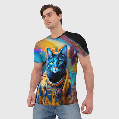 Мужская футболка 3D Кот в космическом скафандре - нейросеть, цвет 3D печать - фото 3