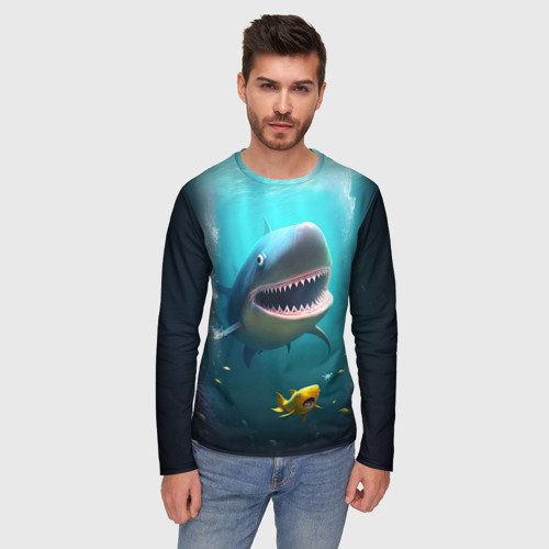 Мужской лонгслив 3D с принтом Я акула туруру, фото на моделе #1