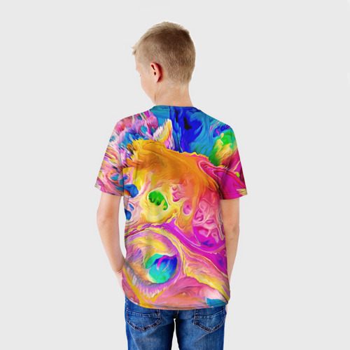 Детская футболка 3D с принтом Кот модник - нейросеть, вид сзади #2