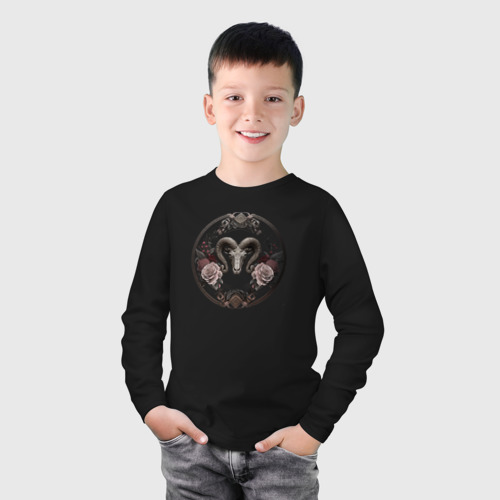 Детский лонгслив хлопок с принтом Знак зодиака Овен в бронзе, фото на моделе #1