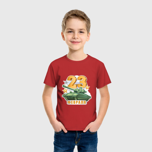 Детская футболка хлопок 23 февраля. Танковые войска, цвет красный - фото 3