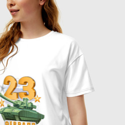 Женская футболка хлопок Oversize 23 февраля. Танковые войска - фото 2