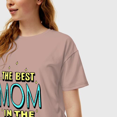 Женская футболка хлопок Oversize Лучшая мама в мире со звёздочками, цвет пыльно-розовый - фото 3