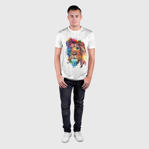 Мужская футболка 3D Slim с принтом Лев в акварельном стиле, вид сбоку #3