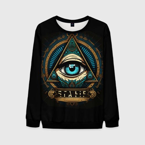 Мужской свитшот 3D Всевидящее око в пирамиде, цвет черный