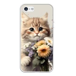 Чехол для iPhone 5/5S матовый Котенок с полевыми цветами