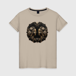 Женская футболка хлопок Знак зодиака Близнецы в бронзе