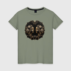 Знак зодиака Близнецы в бронзе – Женская футболка хлопок с принтом купить со скидкой в -20%
