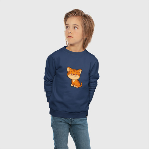 Детский свитшот хлопок Рыжий котенок, цвет темно-синий - фото 5