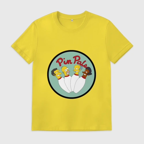 Мужская футболка хлопок с принтом Simpsons bowling, вид спереди #2