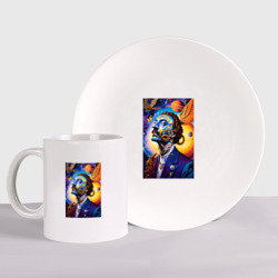 Набор: тарелка + кружка Портрет Сальвадора Дали - сюрреализм - нейросеть