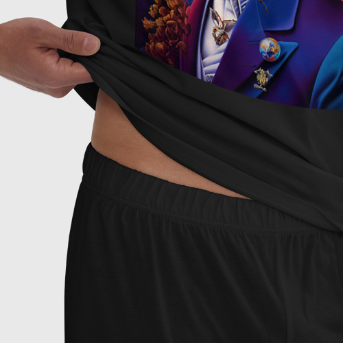 Мужская пижама хлопок Портрет Сальвадора Дали - сюрреализм - нейросеть, цвет черный - фото 6