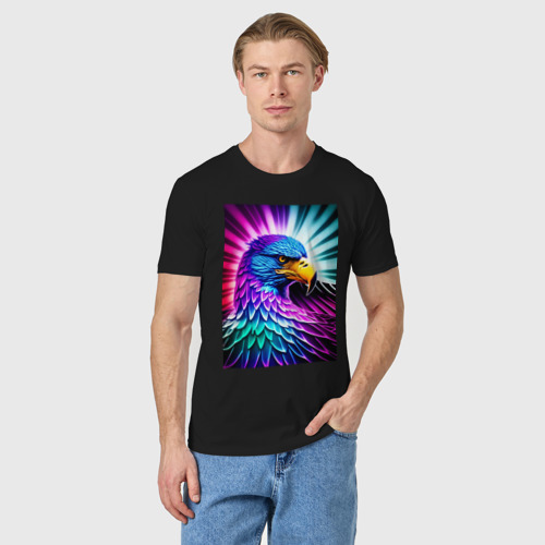 Мужская футболка хлопок с принтом Neon eagle - neural network, фото на моделе #1