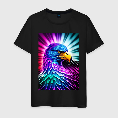 Мужская футболка хлопок с принтом Neon eagle - neural network, вид спереди #2