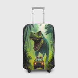 Чехол для чемодана 3D Динозавр в погоне за машиной в джунглях