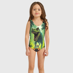 Детский купальник 3D Динозавр в погоне за машиной в джунглях